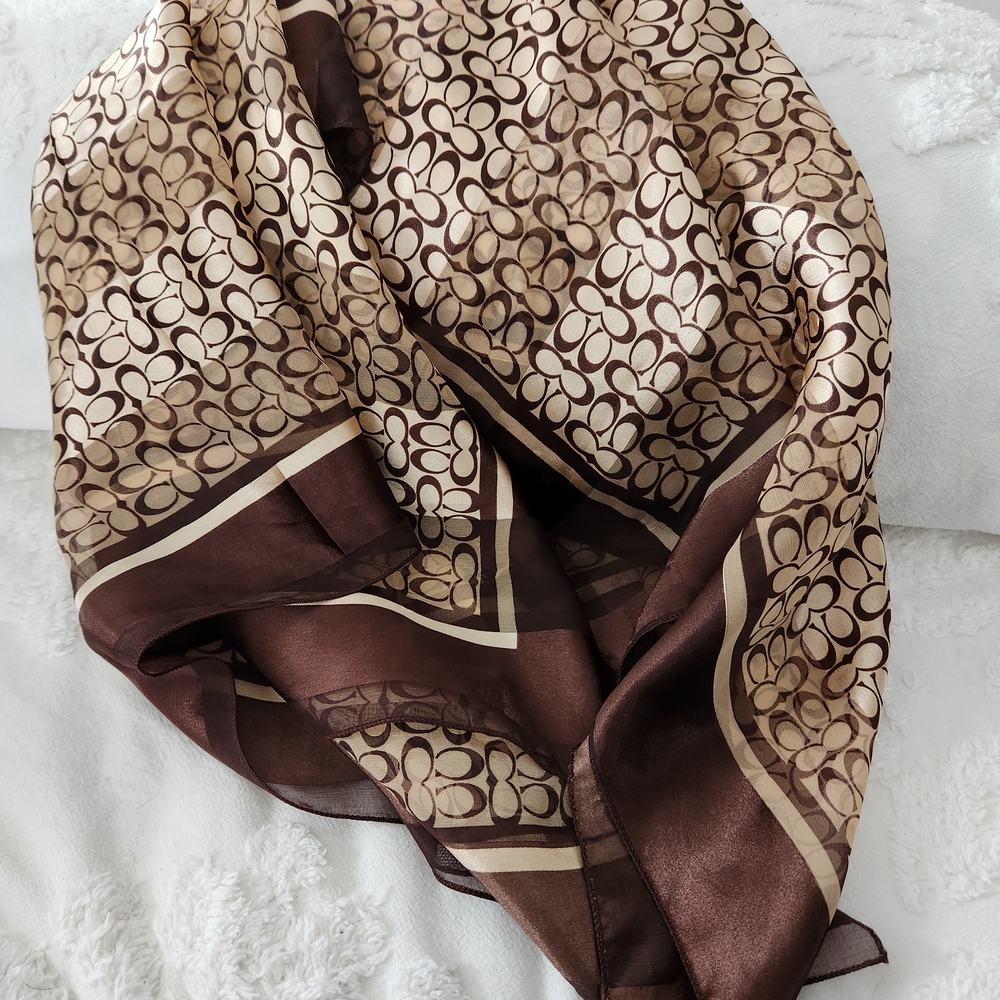 Coach Brown & Cream Signature Silk Scarf - Picture 3 of 4